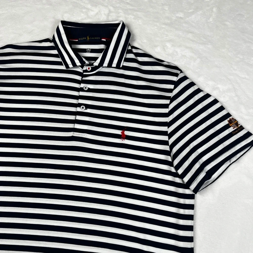 Ralph Lauren Pro Fit Mens Navy White Striped Golf Polo Shirt New Albany Large
